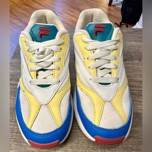 Fila White, Yellow, and Blue Athletic Shoes